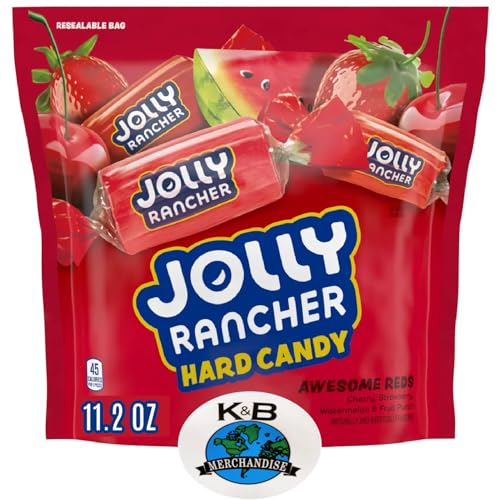 Jolly Rancher Awesome Reds Hard Candy Variety, 11.2 oz Resealable Bag - Cherry, Strawberry, Watermelon, Fruit Punch with K&B Merchandise Magnet - Guaranteed Freshness and Quality