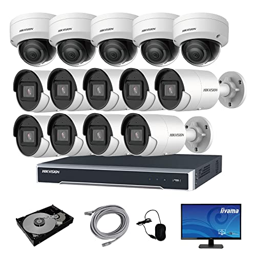HIKVISION(ハイクビジョン) 200万画素 ネットワーク 防犯カメラ 7台 HDD 3TB モニター付き 16ch レコーダーセット IP poe スマホ 遠隔監視 赤外線 動体検知 (屋内 用 5台 屋外 用 9台)