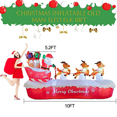 Coolwufan 10 Ft Christmas Inflatables Outdoor Decorations Santa Claus On The Sleigh With Cute Elks, Blow Up Inflatable Yard Decoration Clearance With Lights For Christmas Party, Outdoor, Garden Lawn #TOP2