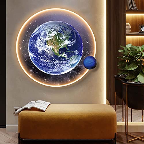 Décoration murale en métal LED lune 20in avec alimentation mobile