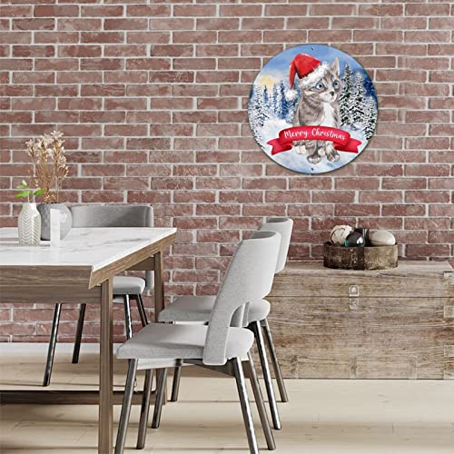 Round Metal Sign Merry Christmas Deer Cat Circle Wreath Sign Vintage Wall Home Sign Decorative Christmas Metal Art Prints For Backyard Workshop Garden Christmas Xmas Decor 12 Inch #TOP3