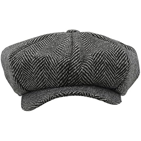 Atano Mens Herringbone Bakers Boy Cap Black Mix 58cm Cover