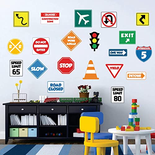Iarttop Road Signs Wall Decal, Traffic Sign Wall Stickers, Stop Street Transportation Signs Vinyl Wall Decals For Kids Bedroom Classroom Playroom Nursery Wall Decoration #TOP3