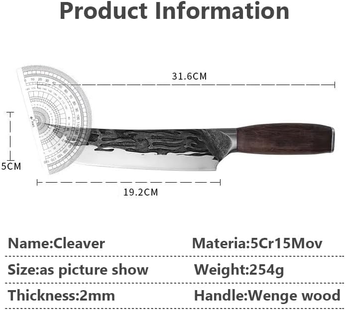 Meat Cleaver,Cleaver Knife 7.5 Inch Forged Kitchen Knives Full Tang Integrated Steel Shank Cleaver Chef Cutting Meat Fish Fruit Filleting Slicer Cooking Tool