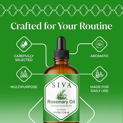 Image of Siva Rosemary Essential Oil 4 Fl Oz - for Diffuser, Skin & Hair Care - Ideal for Massage & DIY Blends- with Dropper