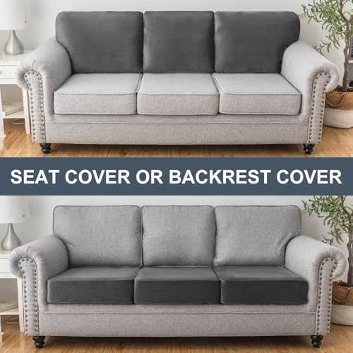 Image of Stretch Silver Fox Velvet Couch Cushion Cover - Soft and Comfortable Fuzzy Slipcover for Chair, Sofa, or Seat Cushion(1 PC for Seat Cushion or Backrest,Grey)
