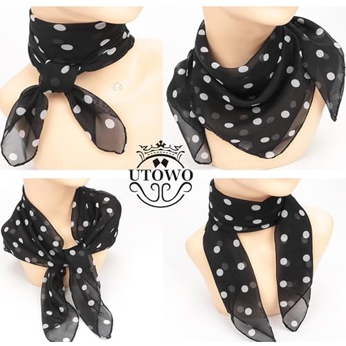 UTOWO 65cm Polka Dots Square Scarf Neck Scarves Kerchief Neckerchief Headband for Women 1950s Vintage Retro Scarf2