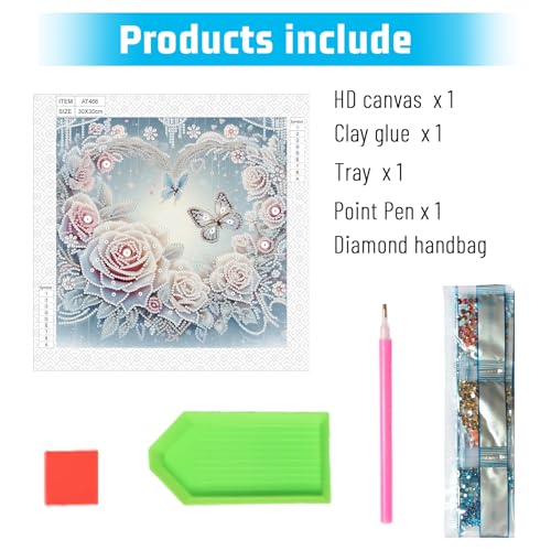 Image of Diamond Art Painting Kits for Adults, 5D Special Shape Diamond Art Kits for Beginners, Crystal Rhinestones Diamond Art Painting for Home Wall Decoration Gift 12x12 inch, Flowers and Butterflies