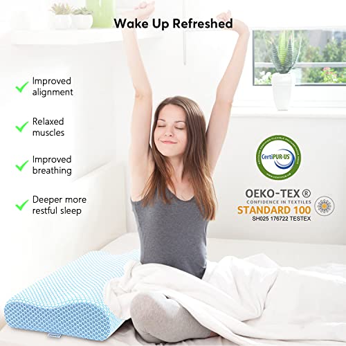 Anvo Cervical Memory Foam Pillows For Neck Pain, Neck Pillows For Pain Relief Sleeping, Side Sleeper Contour Orthopedic Pillow For Back Stomach - Blue, Firm #TOP5