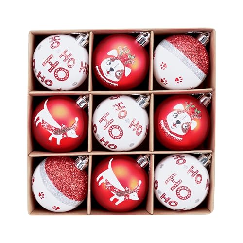 DecorbyHannah Valentines Day Christmas Ornaments Decorations,9ct 2.36inches Red White Christmas Tree Ornaments Set,Shatterproof Pet Dog Theme Hanging Ball Ornaments for Wedding Anniversary Party Decor