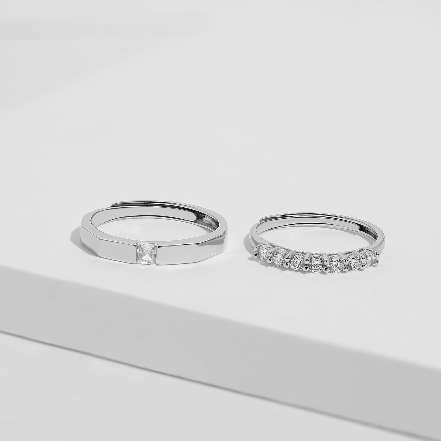 Meissa Anillos de Compromiso Boda para Parejas en Plata de Ley 925, Anillos de Promesa Ajustables en Plata Esterlina, Anillo de Banda para Mujeres Hombres, Juego de Dos