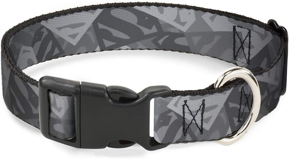 Dog Collar Plastic Clip Superman Shield Camouflage Grays 13 to 18 Inches 1.5 Inch Wide