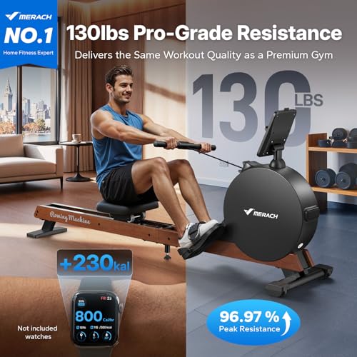 MERACH Pro-Grade Rowing Machines for Home, Smart Magnetic Rowing Machine with Self-Generation, Double Resistance and 400 LBS MAX Load, Wooden Tracks for Silent Sliding, MERACH App 1000+ Course & Games - Image 3