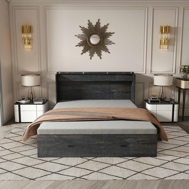 Amazon.com: RuiSiSi Full Murphy Bed with Storage Drawers and Charging ...