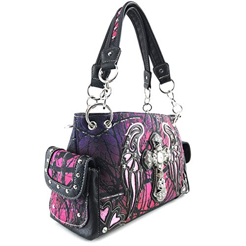 Zelris Camouflage Shine Glow Cross Wings Women Conceal Carry Handbag with Wallet3