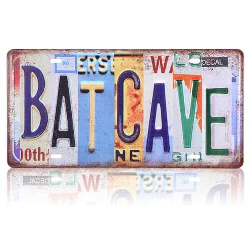 Vintage Bat Cave License Plate Wall Decor Bar Metal Tin Sign Metal Street Sign Room Accessories for...