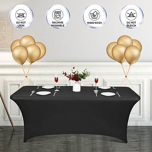 Pzzpzs Spandex Fitted Stretch Table Cover For 6Ft Folding Tables, Rectangular Tablecloth, Perfect For Party Of Wedding, Black #TOP1