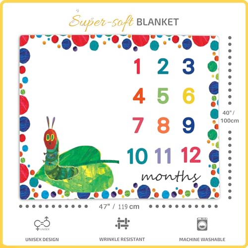 Image of Baby Milestone Blanket, 47 inchx40 inch Cartoon Caterpillar Leaves Baby Photography Blanket, Dots Watch Me Grow Blanket, Newborn Photo Props BTMYLU35