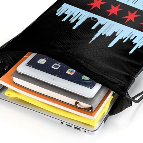 Chicago City Flag Skyline Drawstring Backpack Bag Large Gym Sackpack Yoga Packet, Painting4