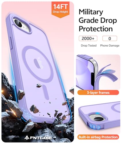 Image of FNTCASE for iPhone 17e Case: iPhone 16e Phone Case [Compatible with Magsafe] Translucent Matte Cases with [Screen Protector] Military Grade Shockproof Protective Phone Cover - Light Purple