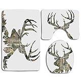 CoolSomeJies Camo Deer Silhouette Bathroom 3 Pieces Set (1 Bath Rug, 1 Contour Mat, 1 Lid Cover)...