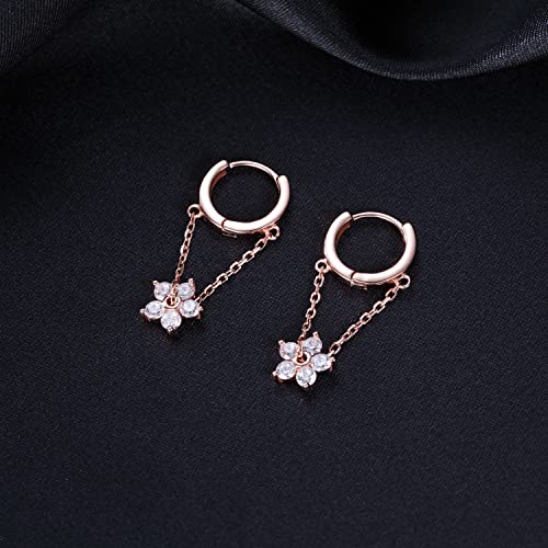 Reffeer 925 Sterling Silver Flower Chain Drop Earrings Hoop For Women Teen Girls Huggie Hoop Dangle Earrings Chain (C-Rose) #TOP3