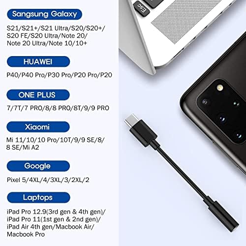 USB-C to 3.5 mm Headphone Jack Adapter Type C Headphones USB C to Aux Adapter Digital Audio Earphone Adaptor For Samsung Galaxy S20 S21 S22 Ultra Note10 A80 Huawei P40/P50 Pro,Google Pixel,