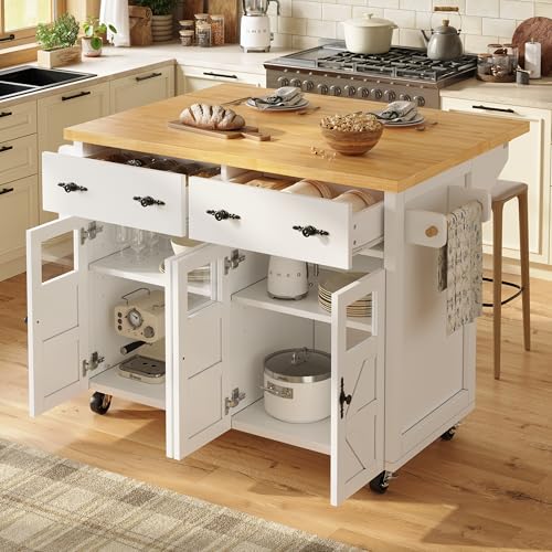SUKY Isla de cocina de alta calidad, carrito de servir multifuncional con gran espacio de almacenamiento, armario de buffet móvil, para comedor, cocina, incluye frenos y compartimentos ajustables, 140