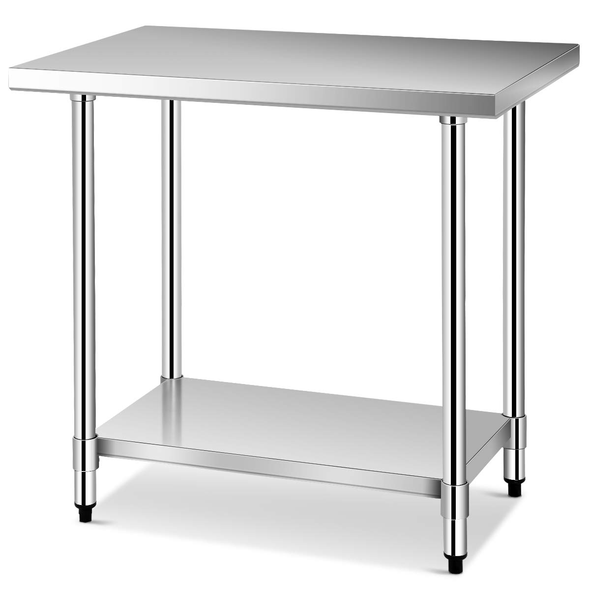 COSTWAY Stół Kuchenny Ze Stali Nierdzewnej Z Półką o Regulowanej Wysokości, Roboczy, Gastronomiczny, Przygotowawczy Z Półblatem (92 x 61 x 90 cm)