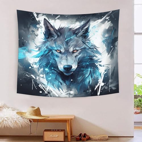 Tapisserie 3D loup tissu grand format pour dortoir et chambre