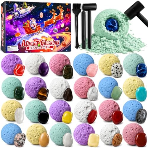 Adventskalender 2026 Edelstein Ausgrabungsset Kinder, 24 Tage Weihnachtskalender mit Edelstein Ausgrabung, natürlichen Edelsteinen, Kristallen & Mineralien, Weihnachts geschenk für