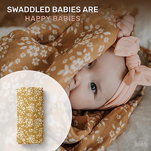 Image of Mini Wander Swaddles for Newborns Muslin Swaddle Blankets - Breathable Soft Receiving Blanket Baby Essentials | 47 x 47 Cotton - Whimsy Floral (Mustard)