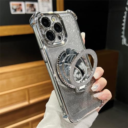 Coque iPhone 12 Pro argent à paillettes avec support bague et charge sans fil