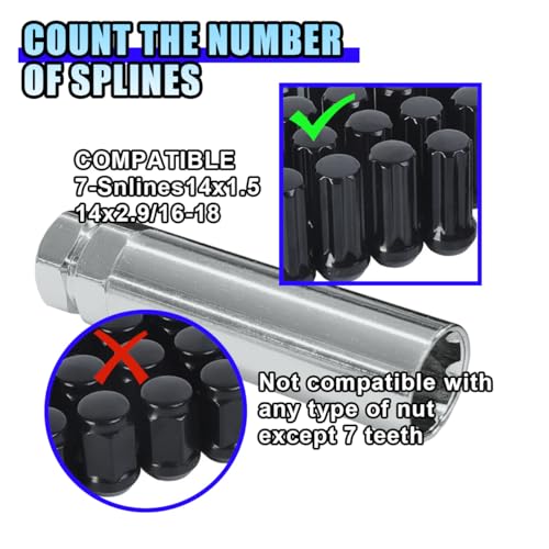Image of 7 Point Spline Drive Tuner Socket Key Tool, Lug Nuts Socket Wrench Replacement Tool with 13 /16 inch (21mm) and 7 /8 inch (22mm) Hex, Compatible with 14x1.5, 14x2.0, 9 /16 Lug Nut (Silver)