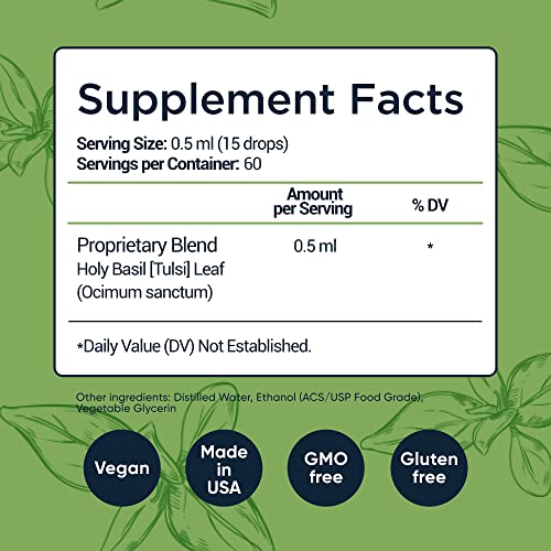 Per Se Labs Organic Holy Basil Leaf | Tulsi Supplement Liquid Drops | Immune Support & Brain & Focus Booster, Adaptogen | Made In Usa | Vegan | Non-Gmo, Gluten, Soy & Nut Free | 1Oz 30Ml #TOP4