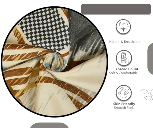 Image of IVAZA 240 TC Soft Ezyption Cotton Floral Print Single Bed Bedsheet - with 1 Pillow Covers, Hypoallergenic, Brethable, (Size- 60 x 90 Inch | Beige Black