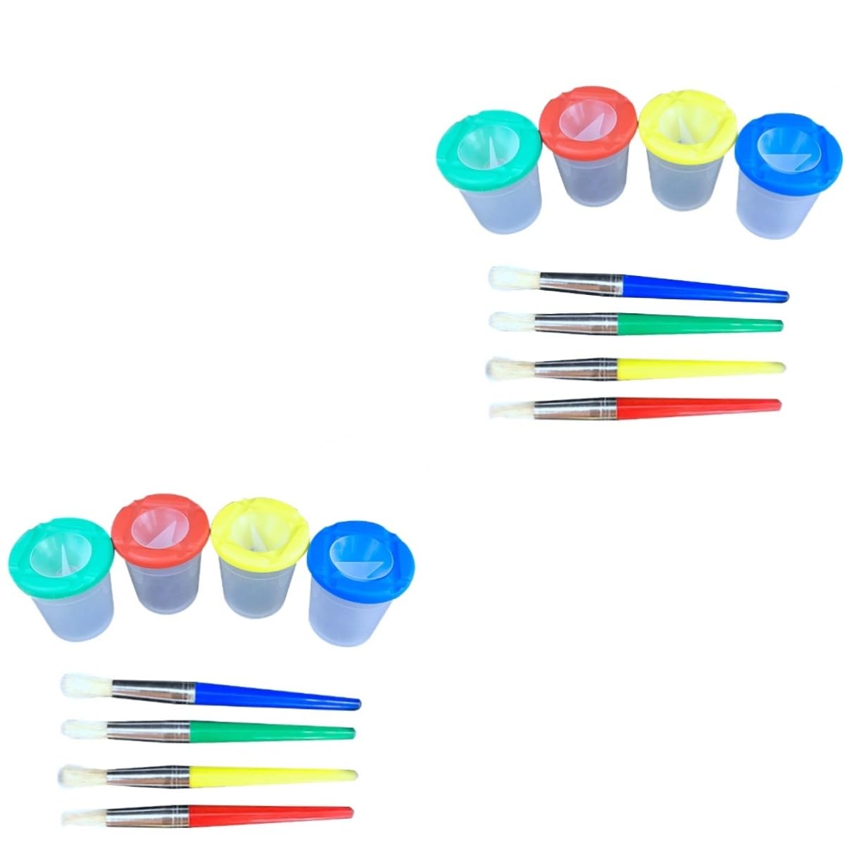 BESTonZON 8 Pcs Children's 4-Piece Paint Cup Set Bristle Brush Watercolor Paints for Boys and Girls Ages 3