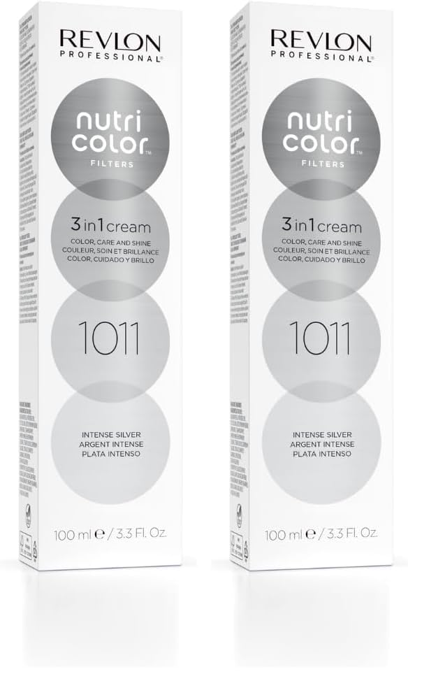 REVLON PROFESSIONAL Nutri Color Filters, Mascarilla de Coloración Temporal para el Pelo, Revive el Color del Cabello, Brillo y Coloración Intensa, Tinte Pelo Mujer Tono 1011 Plata Intenso, 100ml