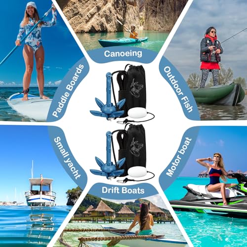 Image of Lounsweer 2 Pack 1.5 /3.5 lb Marine Kayak Anchor Kit Folding Grapnel Anchor Kit Boat Kayak Fishing Accessories for Small Boats Kayaks Canoe Paddle Boards