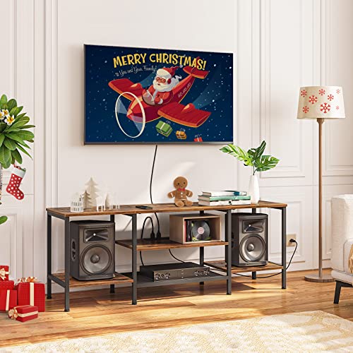 Hoobro Tv Stand With Power Outlets To 65 Inches, Tv Console Table With Open Storage Shelves Cabinet, Industrial Media Entertainment Center For Living Room Bedroom, Rustic Brown And Black Bf40Ds01 #TOP1