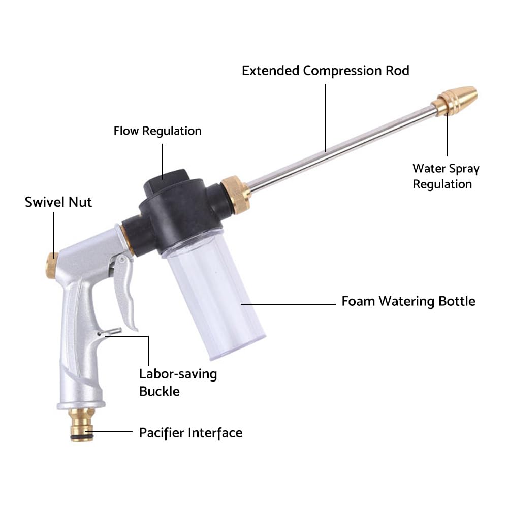 ALINREDBX Garden Hose Nozzle, Water Hose Nozzle Long Pole with Foam Water Bottle Hose Nozzle 360° Rotation Adjustmen Sprayer Gun for Car Washing, Plants and Lawn, Patio Gardening, Pets Shower