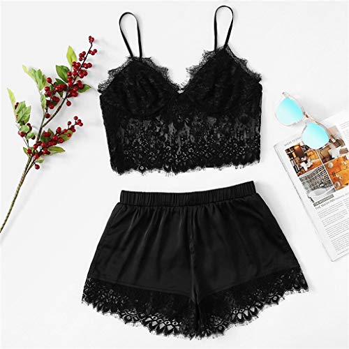 W-Shuzhen Lingerie Sexy in Pizzo da Notte Intimo Donna Set Donna Lingerie Sling Sleepwear Set Intimo Lenceria Mujer Plus Size 4XL (Colore : Nero, Cup Size : XXL)