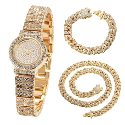 Image of Halukakah Kids' Diamond Watch Sparkling Starry: 18k Real Gold /Platinum Plated,Elegant & Casual Round Dial,Full of Diamonds,Stainless Steel Band Quartz Watch,Present for Boys and Girls