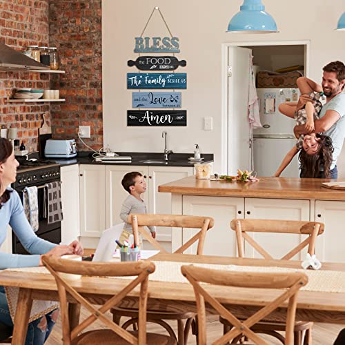Geetery Bless The Food Before Us Wall Decor Farmhouse Kitchen Decor Rustic Dining Room Wall Art Vintage Country Wooden Hanging Sign(Farmhouse Blue)