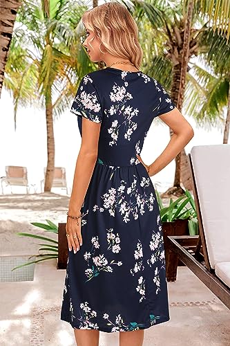 OUGES Women's Summer Short Sleeve V-Neck Floral Casual Ladies Dress with Pockets(Florals,XL) - Image 5