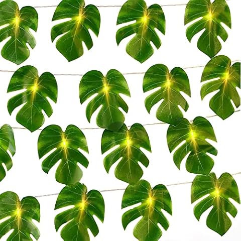 ZIFTY 3 Pack Monstera Leaf String Lights for Luau Party Decorations with Vines 30Ft 60LED Hawaiian Tropical Party Decorations Palm Hanging Plants for Home Garden Jungle Party Decor (10Ft 20LED Each) Cover
