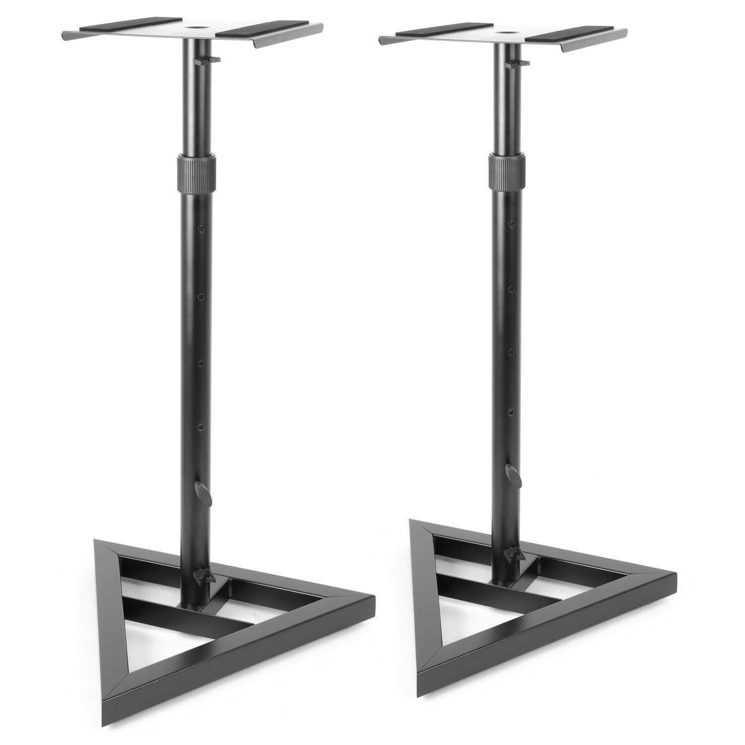 Vonyx Set 2 Soportes de Monitor de Estudio Ajustables 65–115 cm, Base Triangular, Tiras Antideslizantes, Picos o Gomas para Suelo, diseño metálico Resistente y Elegante