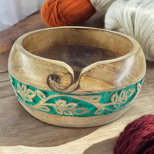 Image of Wooden Yarn Bowl for Crocheting Handmade Wool Storage Yarn Bowl with Holes Knitting Gifts for Women Crochet Accessories (6 x 3 - Brown)