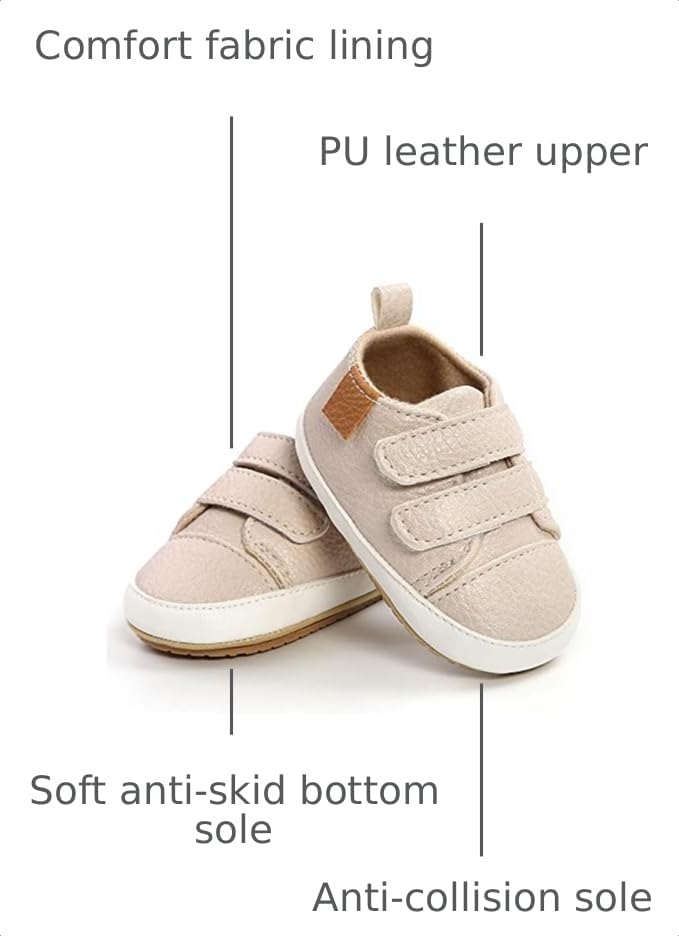 Image of SOFMUO Baby Boys Girls High Top Ankle PU Leather Sneakers Soft Rubber Sole Infant Moccasins Newborn Oxford Loafers Anti-Slip Toddler Wedding Uniform Dress Shoes