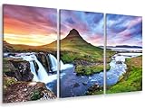  HXA DECO Tableau triptyque Paysage Cascade en Islande - 90x60 cm - Made in France - 90x60